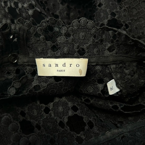 Sandro Jannie Lace A-Line Mini Dress Black Cap Flutter Sleeve Mini Size 38 - Picture 13 of 16
